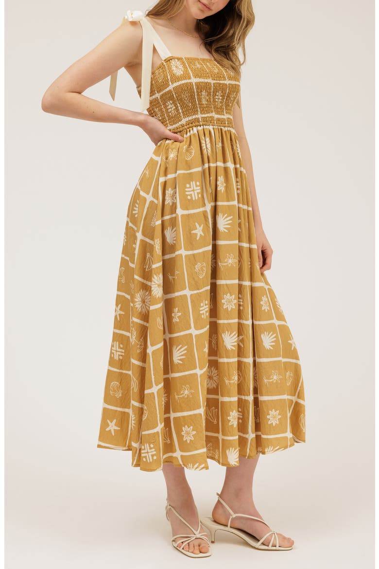 Shoulder Tie Midi Dress, Alternate, color, KHAKI