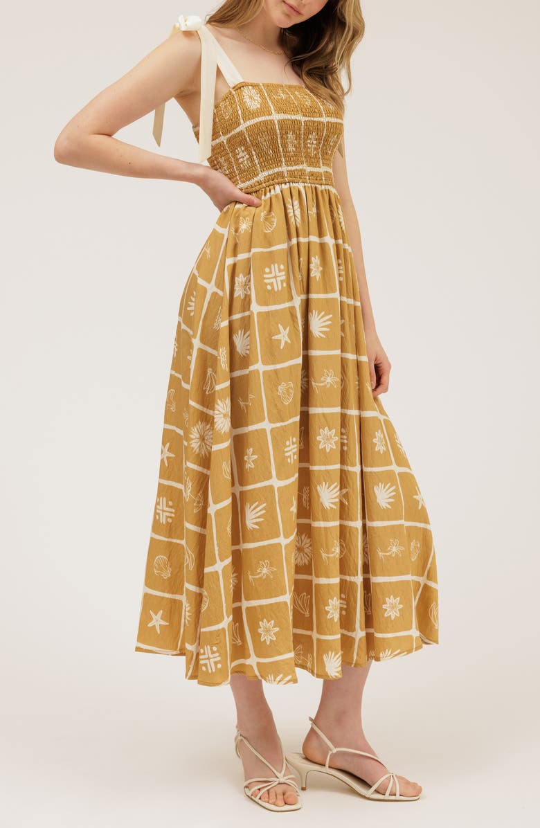 AUGUST SKY Shoulder Tie Midi Dress, Alternate, color, Khaki