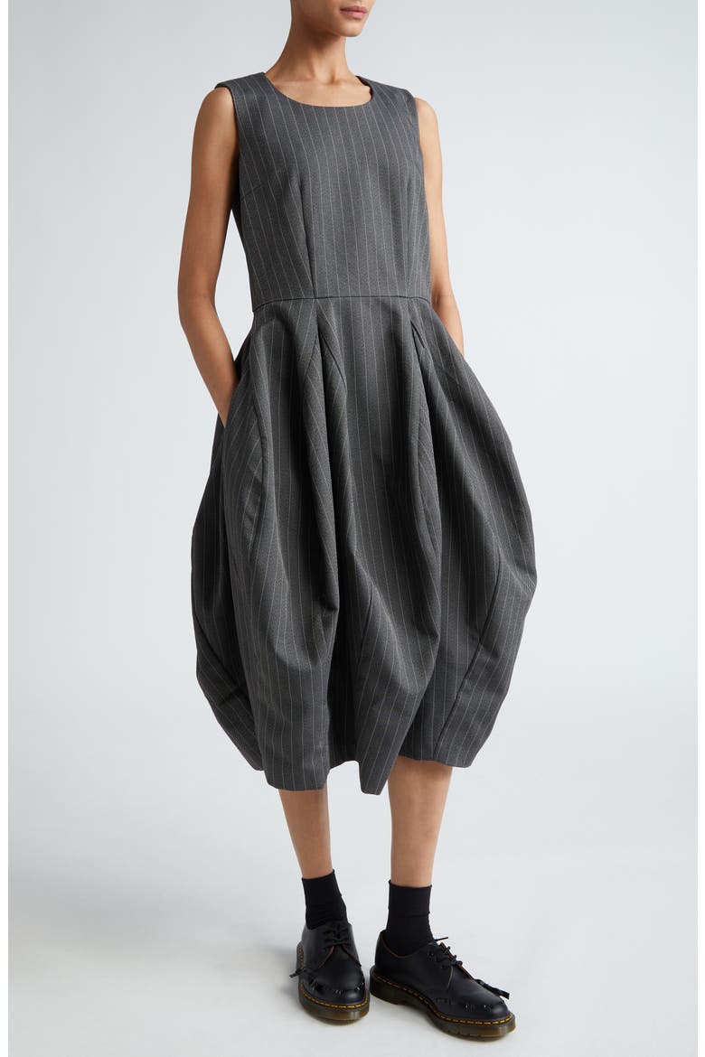 Pinstripe Sleeveless Serge Dress, Main, color, GREY