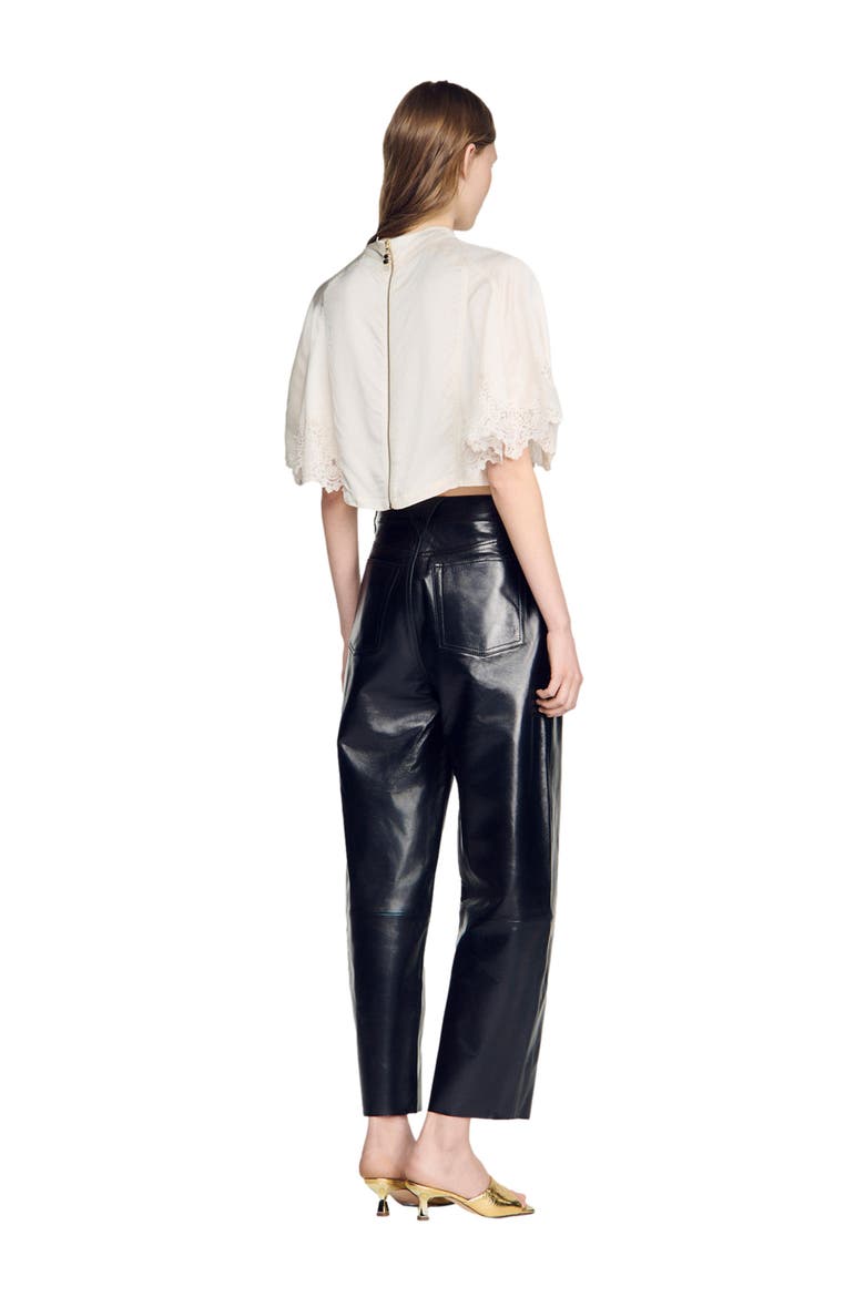 Satin cape-effect crop top, Alternate, color, Ecru
