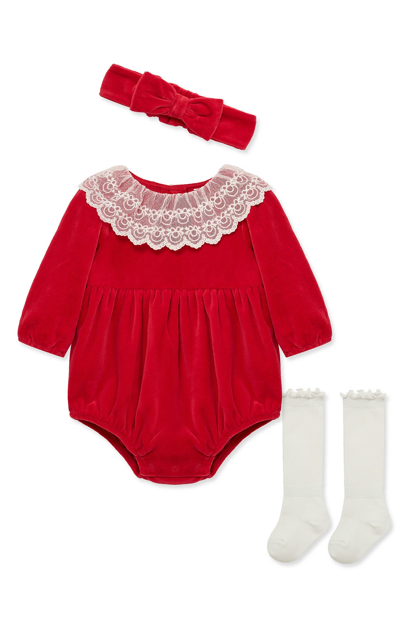 Kids' Lace Bubble Romper, Headband & Socks Set