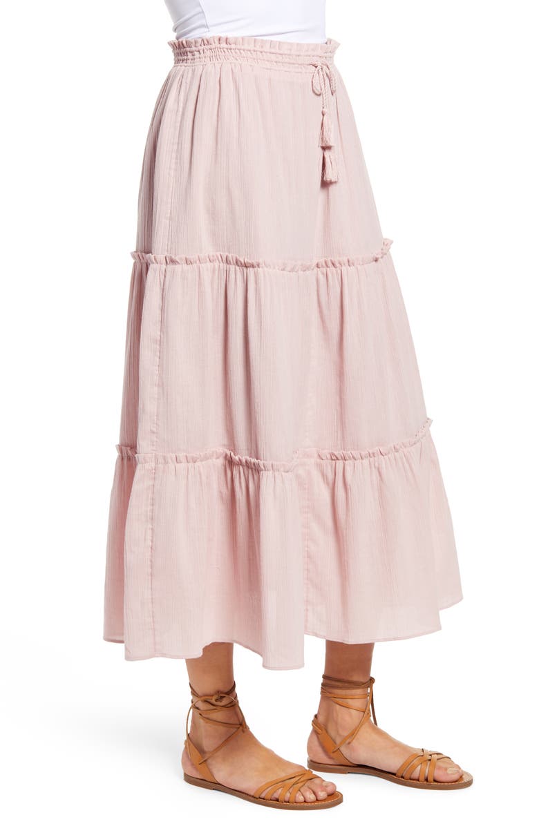 Madewell Drawstring Tiered Maxi Skirt, Alternate, color,