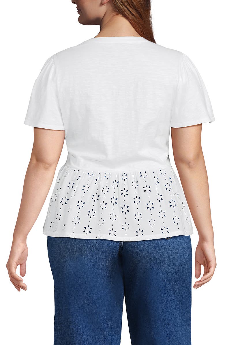 Lands' End Short Sleeve Mixed Media Eyelet Top, Alternate, color, White