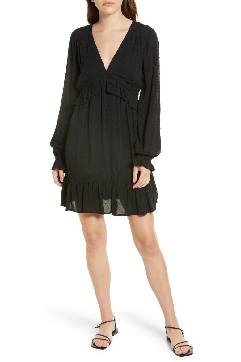 Odelise Clip Dot Long Sleeve Dress, Alternate, color, BLACK