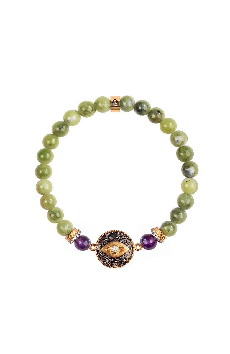Karma and Luck Defensive Trio Jade Stone Evil Eye Bracelet, Main, color, Green/Purple/Gold