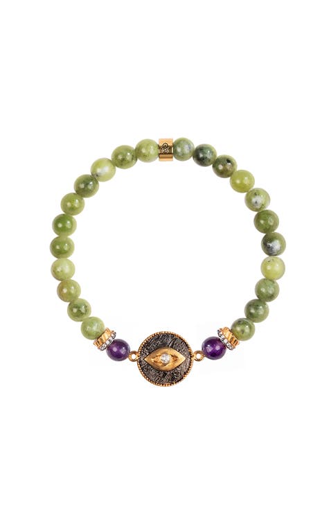 Defensive Trio Jade Stone Evil Eye Bracelet