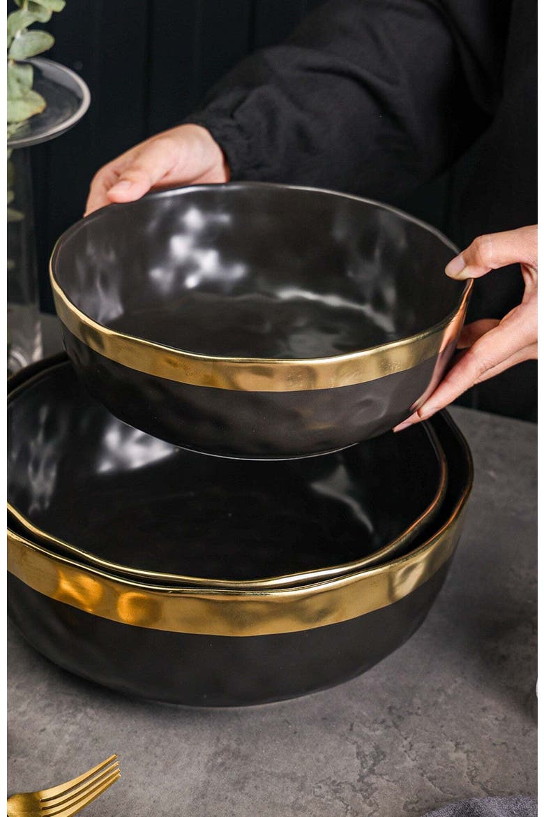 Florian Porcelain 3-Piece Serving Bowl Set, Alternate, color, Black