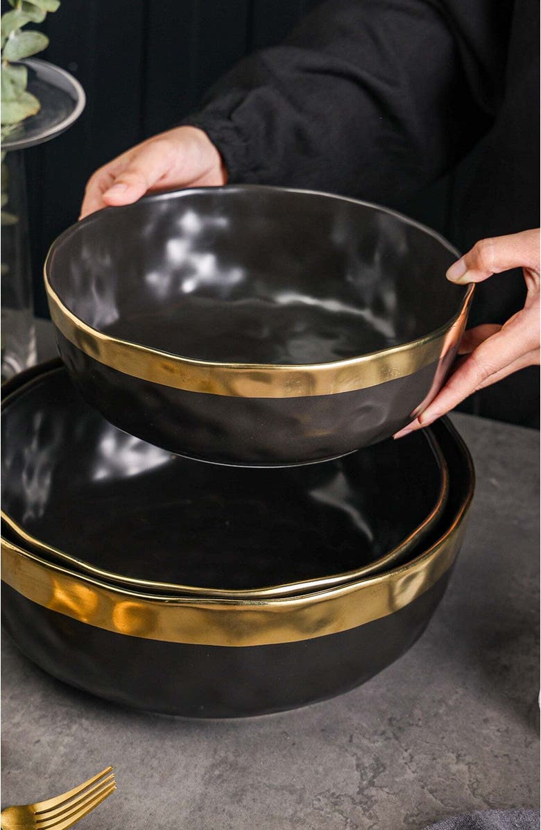 Stone Lain Florian Porcelain 3-Piece Serving Bowl Set, Alternate, color, Black