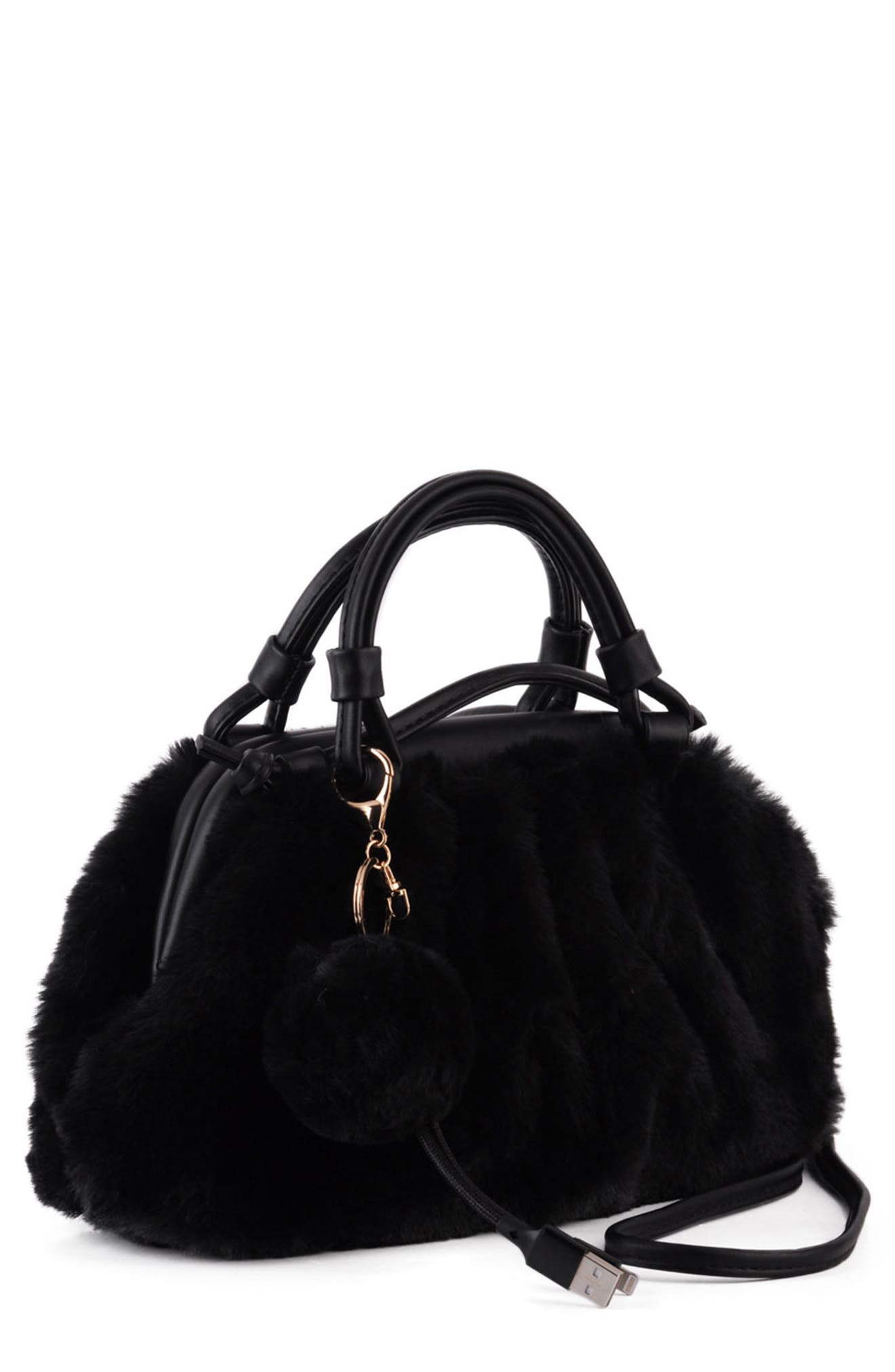 MOST WANTED USA Faux Fur Cloud Top Handle Satchel, Alternate, color, 