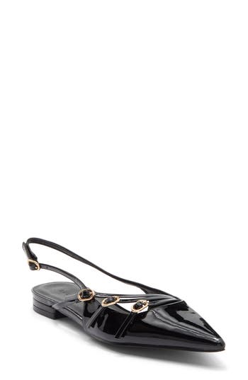 Billini Hettie Pointed Toe Slingback Flat In Black Patent