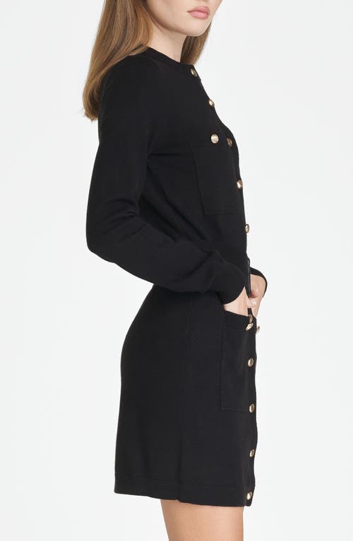 Wayf Becca Belted Long Sleeve Sweater Minidress In Black