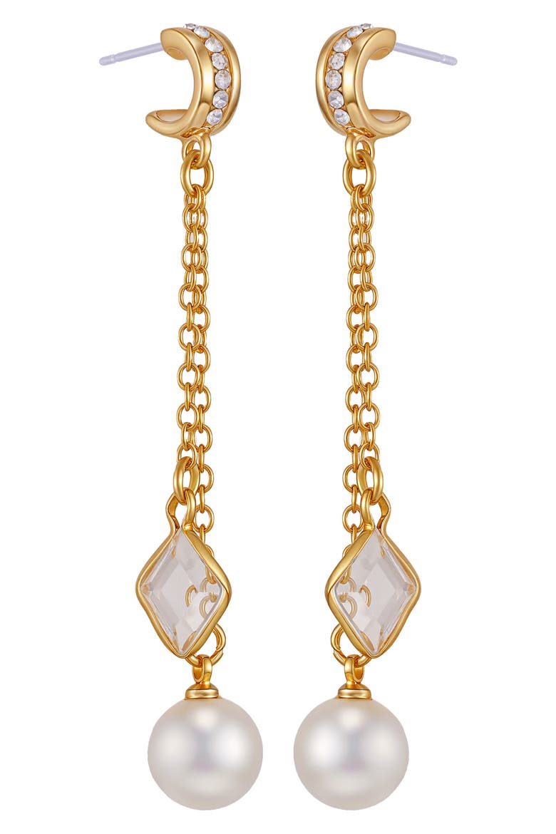 Cubic Zirconia & Faux Pearl Drop Earrings, Alternate, color, GOLD TONE