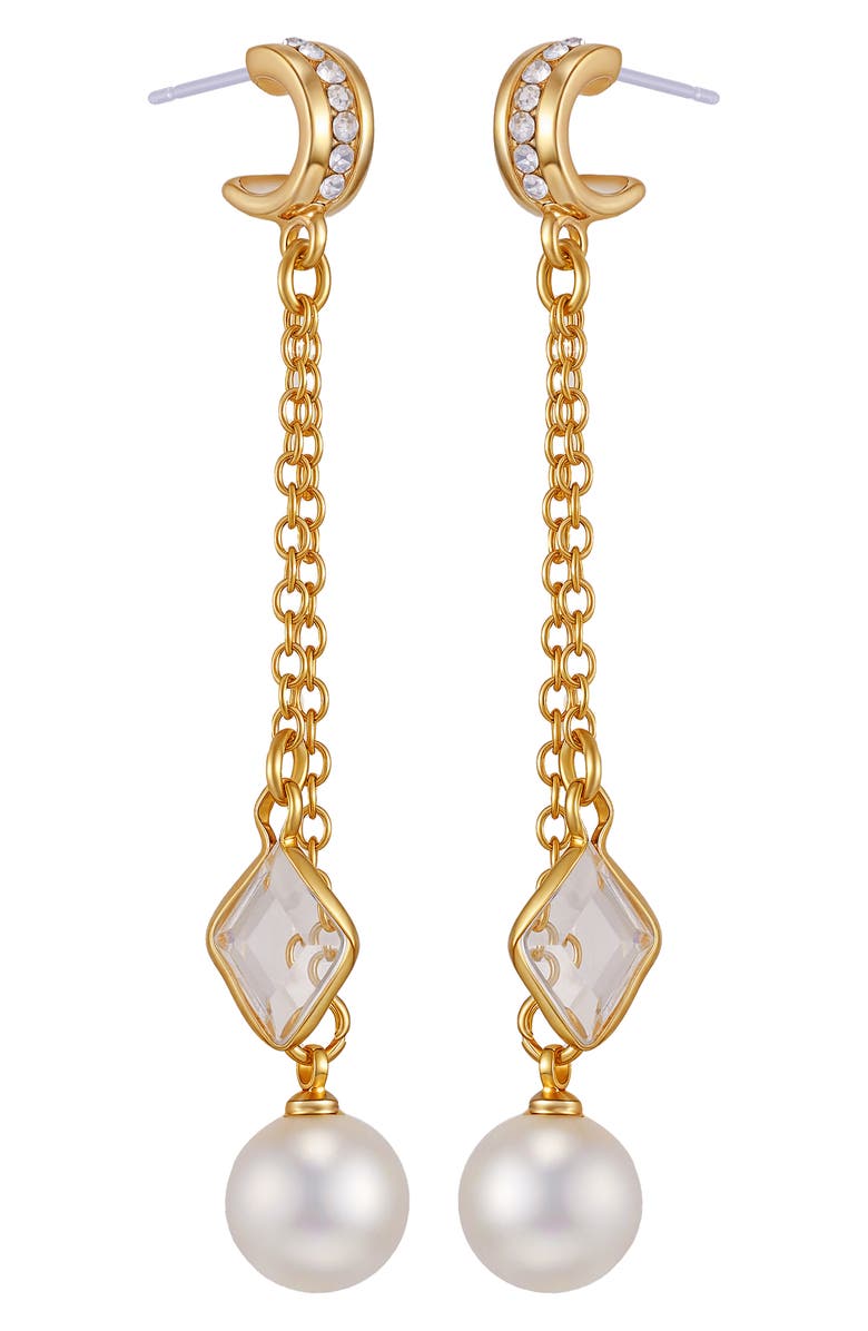 Vince Camuto Cubic Zirconia & Faux Pearl Drop Earrings, Alternate, color, Gold Tone