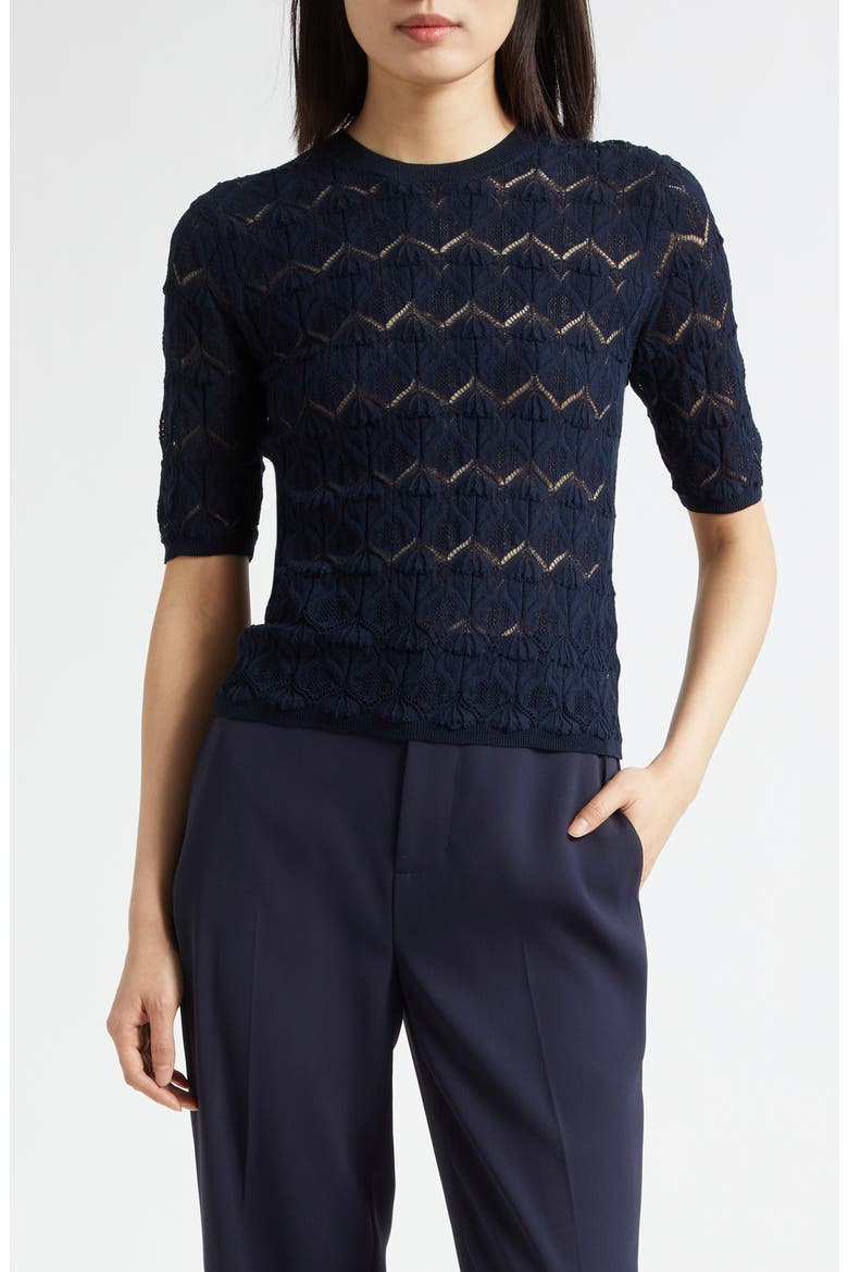 Pointelle Knit Cotton Blend Sweater, Main, color, TWILIGHT NAVY