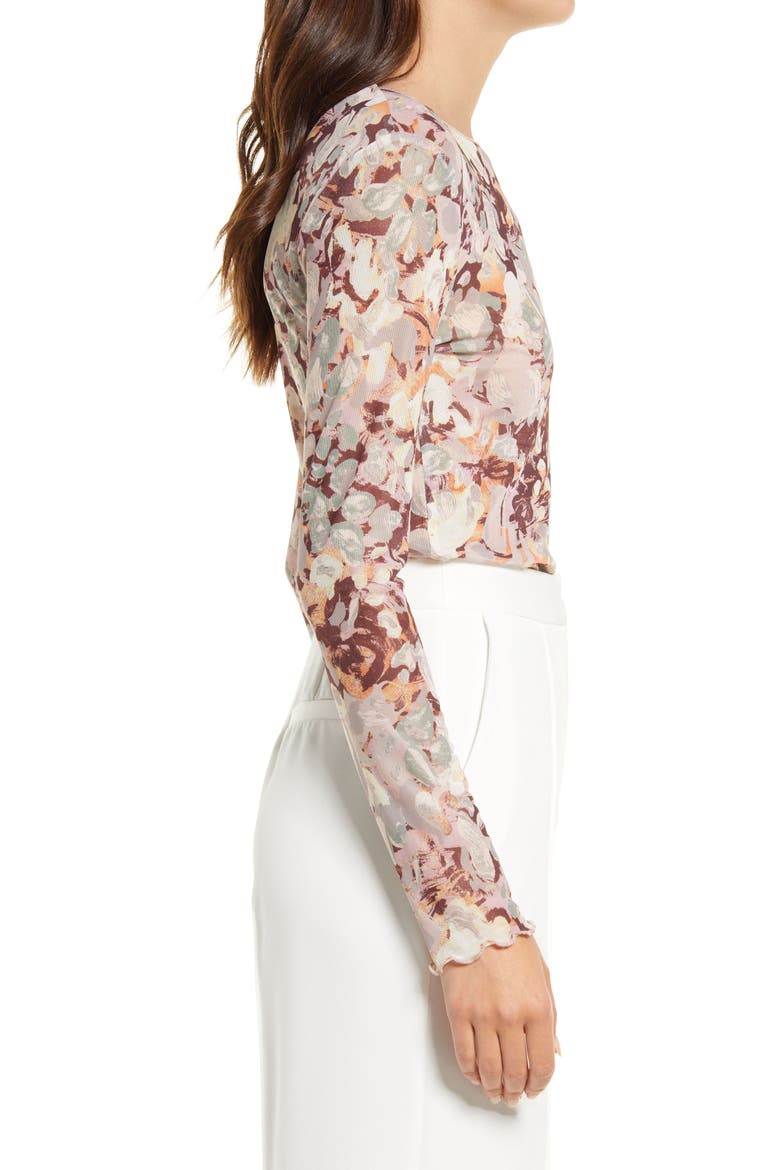 Print Mesh Top, Alternate, color, PINK PAINTED FLORAL