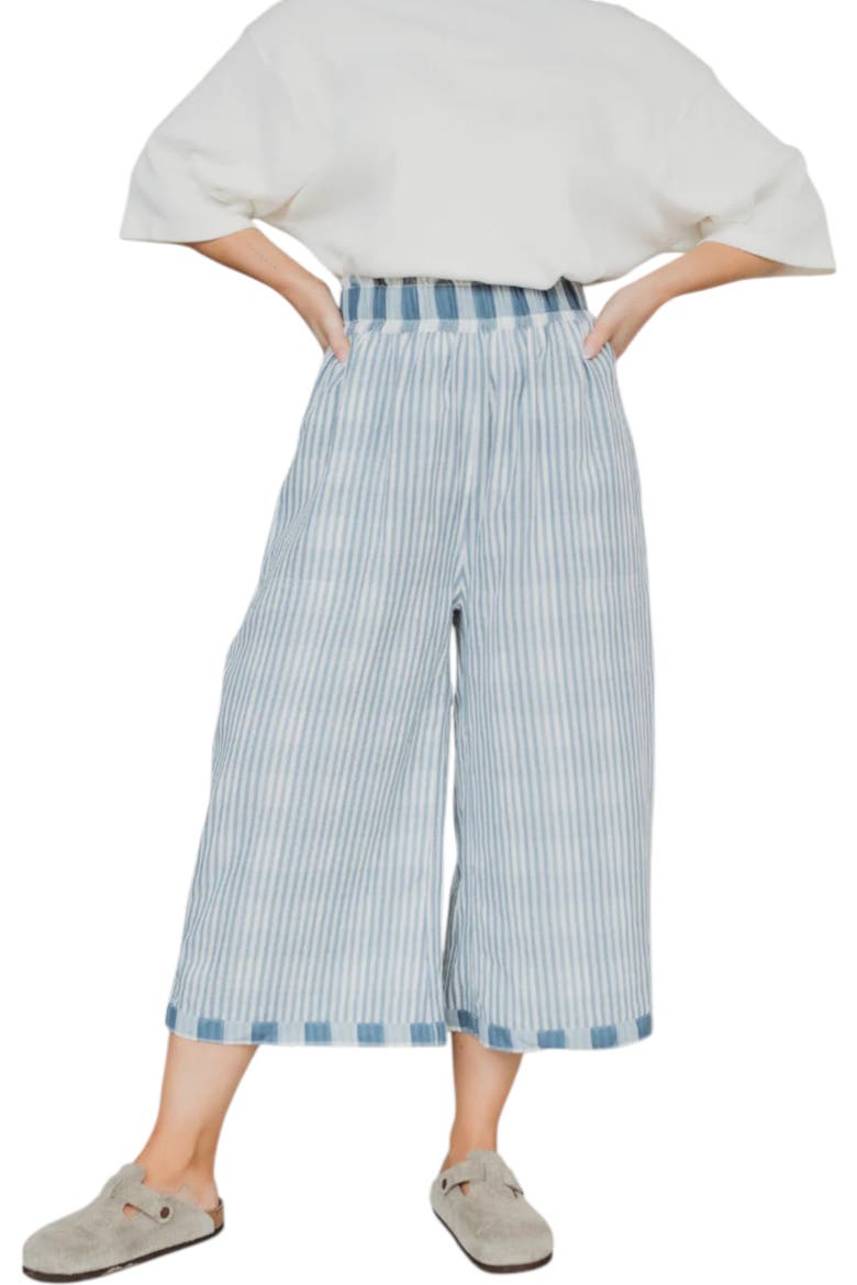 Organic Cotton Marine Check Print Reversible Crop Trousers, Main, color, Blue
