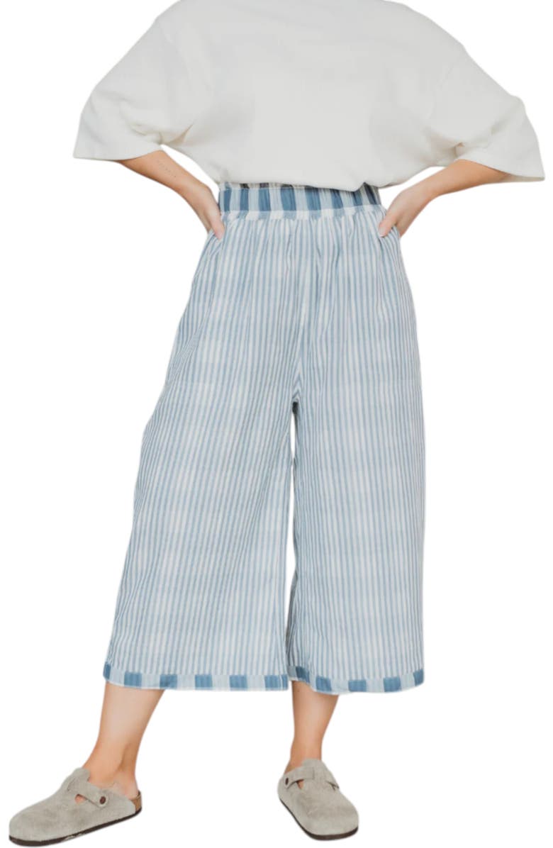 Turtledove London Organic Cotton Marine Check Print Reversible Crop Trousers, Main, color, Blue