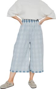 Turtledove London Organic Cotton Marine Check Print Reversible Crop Trousers