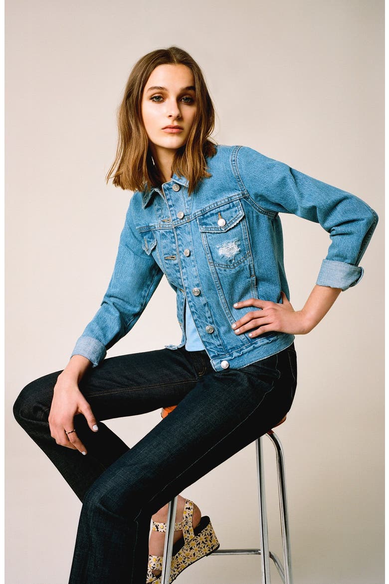 Moto 'Tilda' Denim Jacket, Alternate, color, MID DENIM