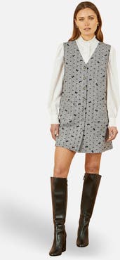 Yumi Bow Print Button Up Pinafore Dress