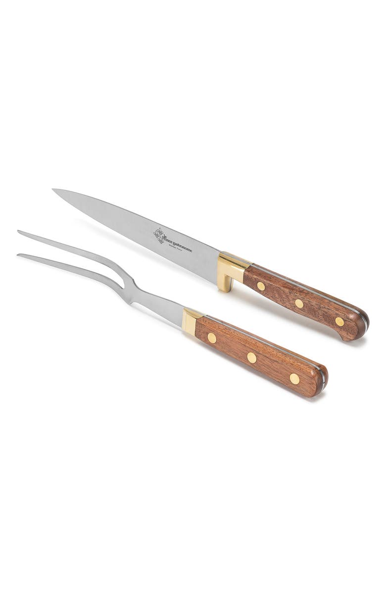 AU NAIN Le Thiers Prince Gastronome Carving Knife and Fork 2-Piece Set, Alternate, color, Wood And Gold Brass