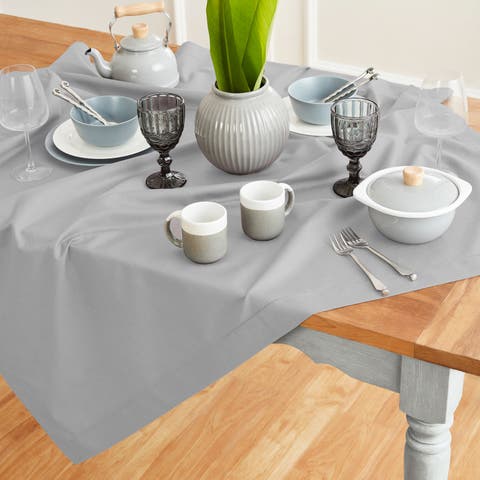 Cotton Linen Hemstitch Table Throw 52 x 52 Inch for Dining Table, Holiday and Everyday Table Decor