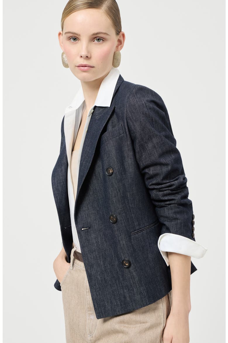 Denim-effect twill blazer, Alternate, color, Dark Denim