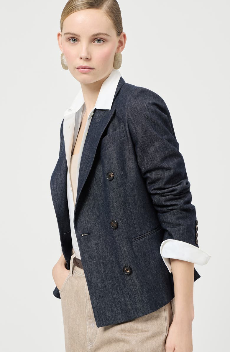 Brunello Cucinelli Denim-effect twill blazer, Alternate, color, Dark Denim