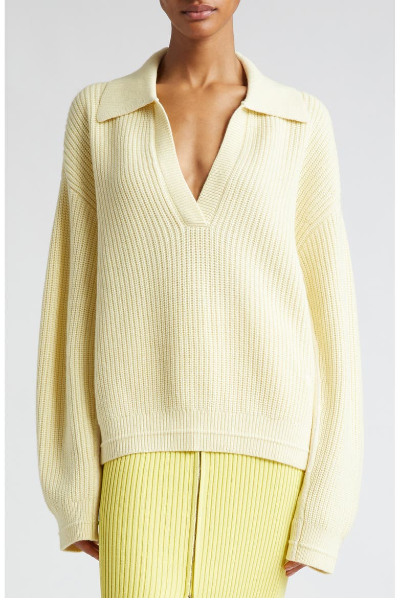 Split Sleeve Johnny Collar Recycled Cashmere & Organic Cotton Sweater, Alternate, color, LEMONADE