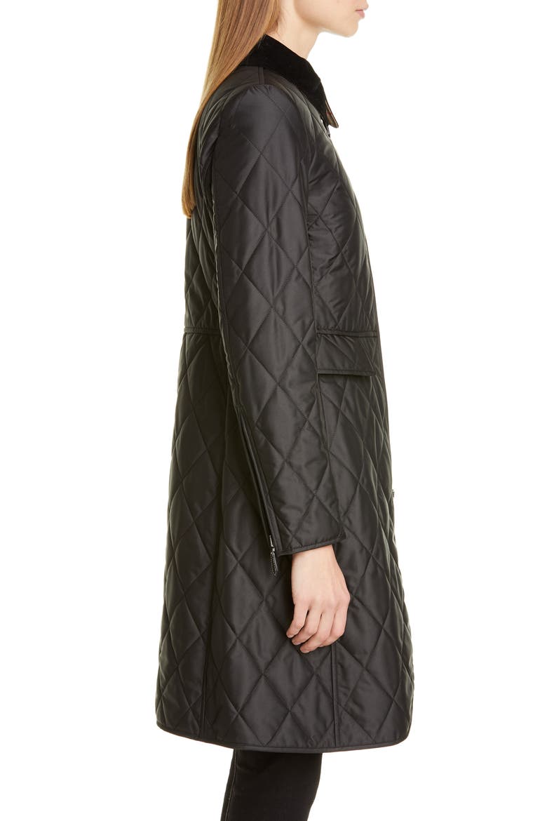 Ongar Monogram Motif Long Quilted Coat, Alternate, color, BLACK