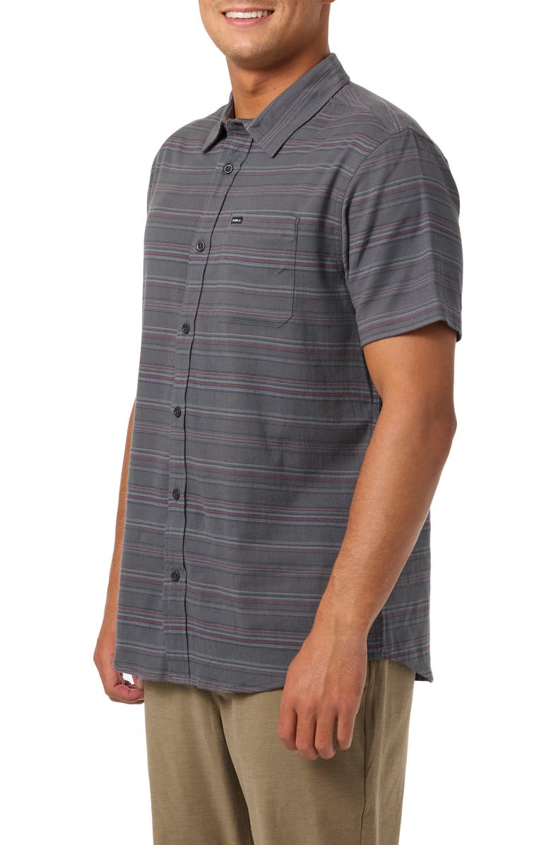 O'Neill Seafaring Stripe Stretch Short Sleeve Button-Up Shirt, Alternate, color, Graphite