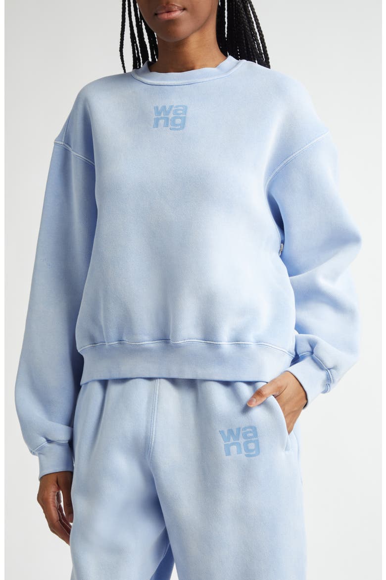 Essential Logo Cotton Blend Sweatshirt, Alternate, color, WASHED PALE BLUE