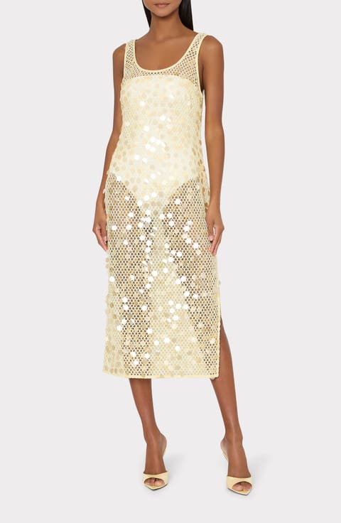Paillette Sheer Cover-Up Midi Dress