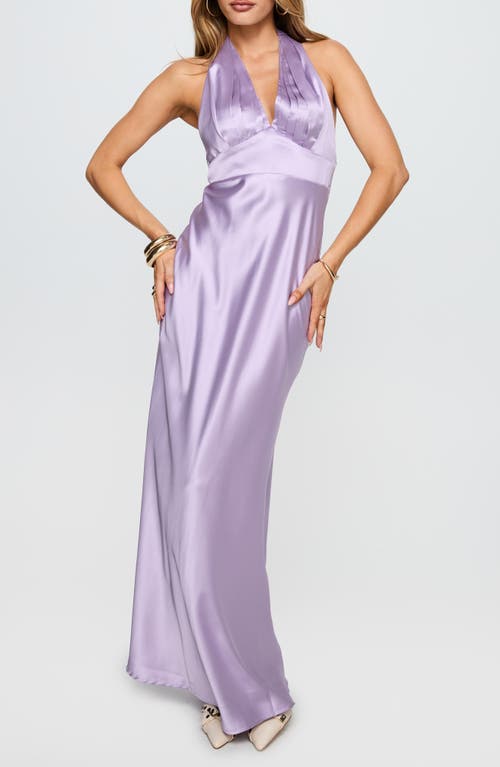 Princess Polly Big Screen Halter Neck Satin Gown In Purple