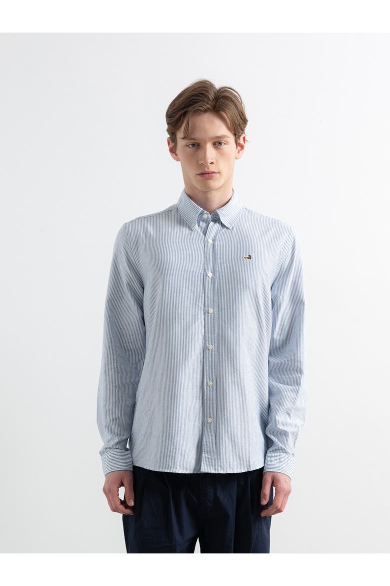 Duck Logo Striped Oxford Shirt, Main, color, Plain Light Blue
