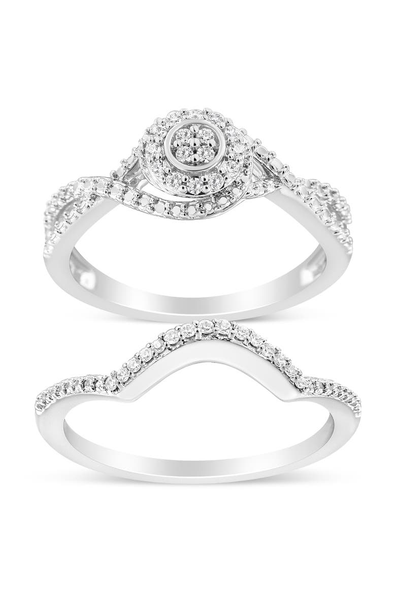 Silver 1/6 Cttw Diamond Composite Halo and Split Shank Bridal Ring Set, Main, color, White