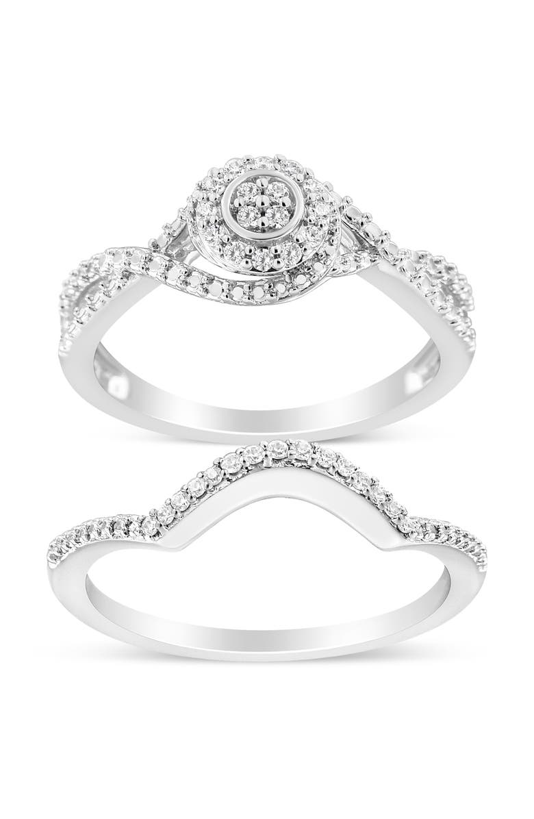Haus of Brilliance Silver 1/6 Cttw Diamond Composite Halo and Split Shank Bridal Ring Set, Main, color, White