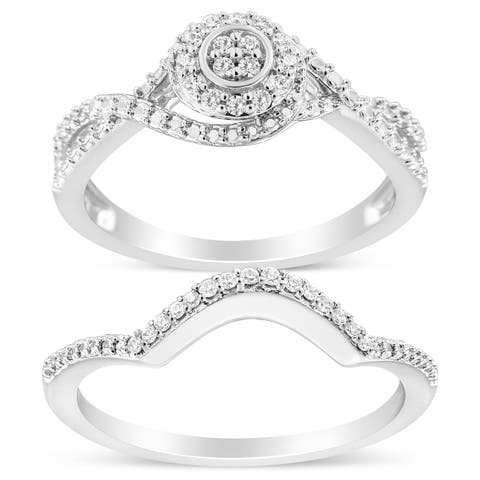 Silver 1/6 Cttw Diamond Composite Halo and Split Shank Bridal Ring Set