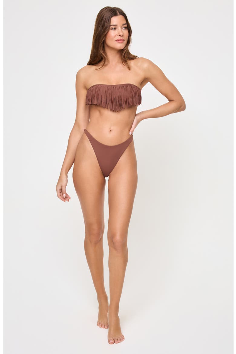 Dixie Fringe Strapless Bikini Top, Alternate, color, CAFE