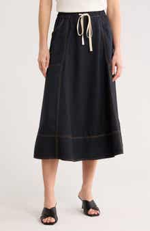 Adrianna Papell Topstitch Drawstring Waist Midi Skirt