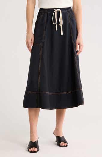Adrianna Papell Topstitch Drawstring Waist Midi Skirt