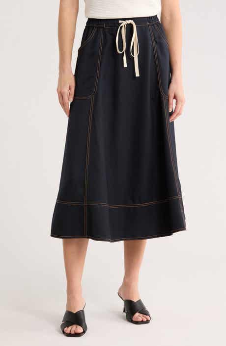 Adrianna Papell Topstitch Drawstring Waist Midi Skirt