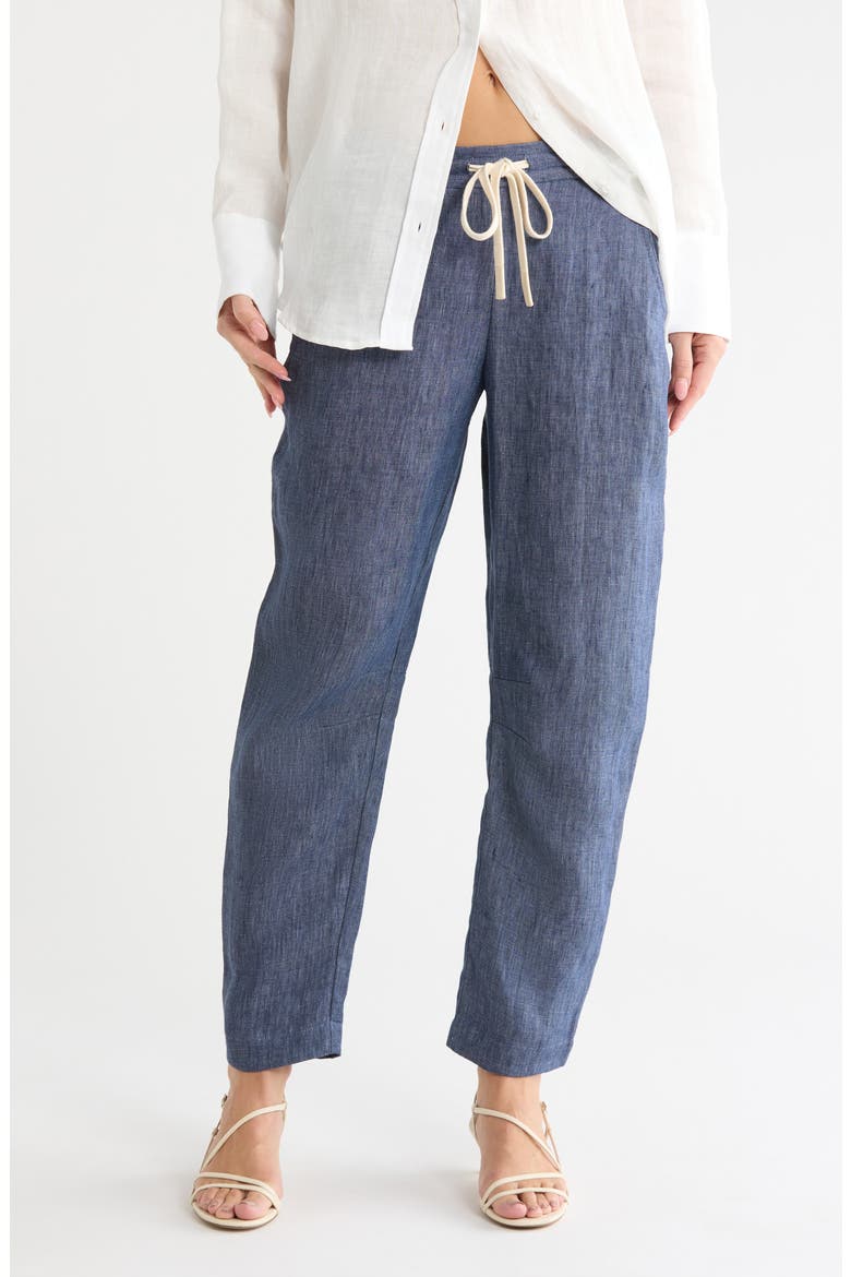 JJ Drawstring Straight Leg Hemp Pants, Main, color, MEDIUM INDIGO