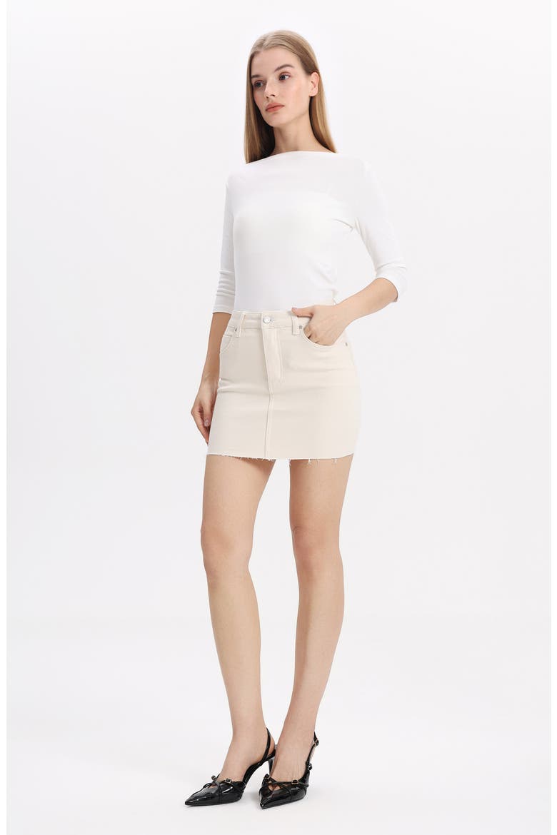 Elowen High Waist Raw Hem Denim Skirt, Alternate, color, OFF WHITE