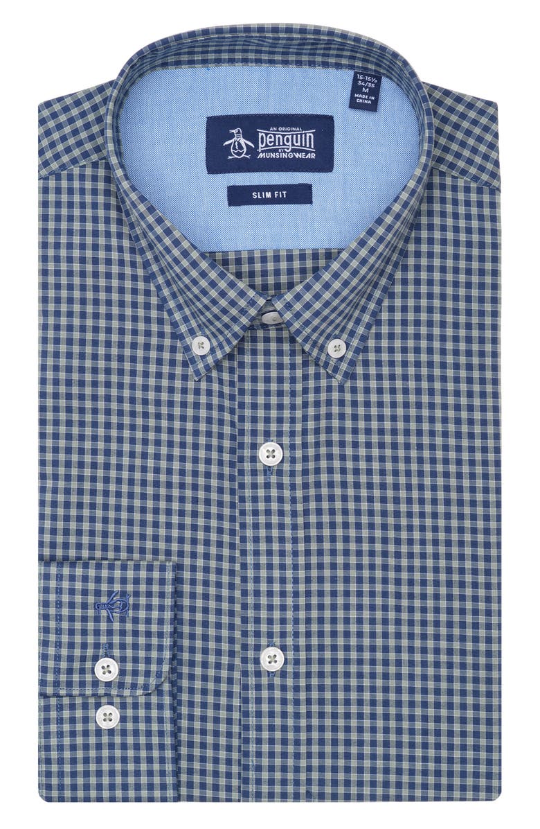 Original Penguin Solihull Check Slim Fit Dress Shirt, Main, color, Hunter