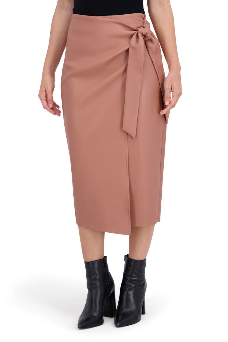 Supersoft Faux Leather Side Tie Midi Skirt, Main, color, MOCHA