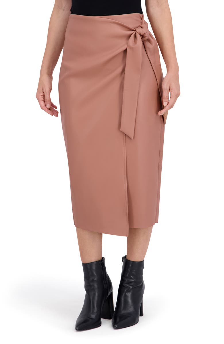 Ookie & Lala Supersoft Faux Leather Side Tie Midi Skirt, Main, color, Mocha