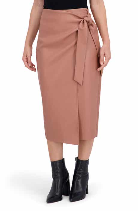 Ookie & Lala Supersoft Faux Leather Side Tie Midi Skirt