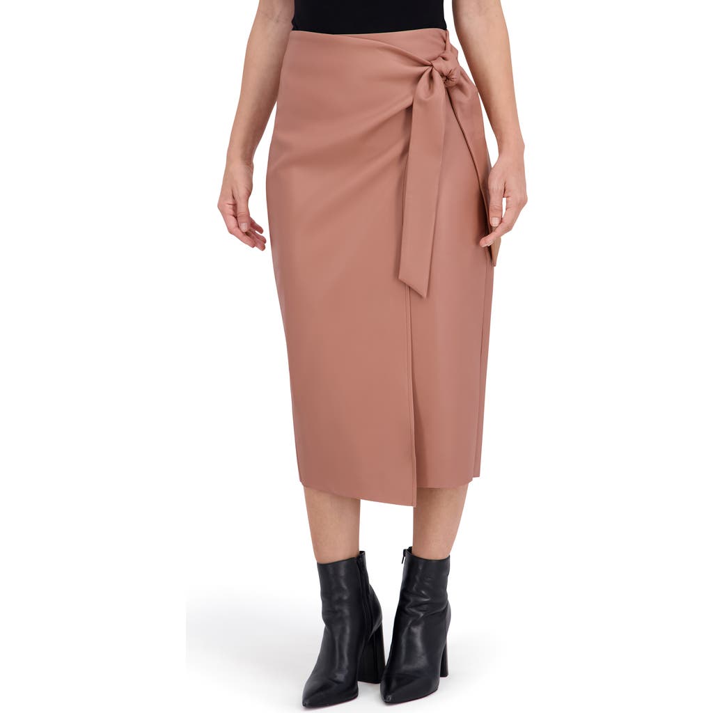 Ookie & Lala Supersoft Faux Leather Side Tie Midi Skirt In Brown