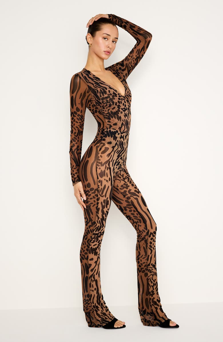 Good American Animal Print Sheer Mesh Micro Bootcut Pants, Alternate, color,